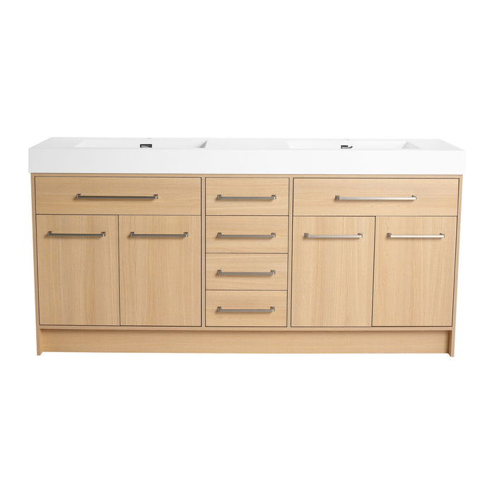 Giga freestanding bathroom vanity with resin sink, soft-closing doors and drawers, modern design, and sleek finish.