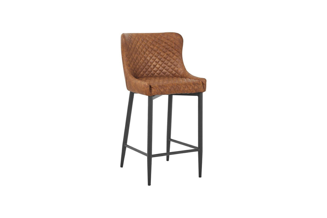 26" Metal And Faux Leather Low Back Counter Height Bar Chairs (Set of 2) - Orange / Black