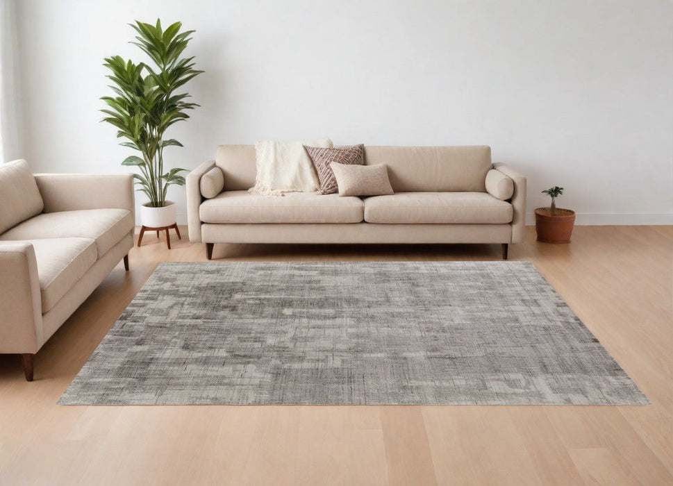 9' x 12' Abstract Hand Woven Worn Faded Area Rug - Gray And Ivory