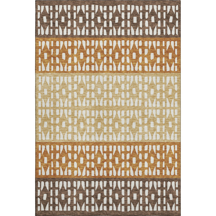 10' X 14' Geometric Washable Area Rug With UV Protection (676332) - Coffee / Copper / Ivory