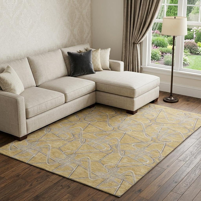 10' X 14' Geometric Washable Area Rug With UV Protection (675300) - Gold / Ivory