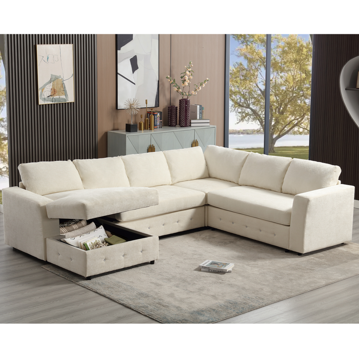 [NEW ARRIVED] [VIDEO PROVIDED]110.75' Sectional Sofa,Oversized modular sofa,Chaise Storage, Modern U Shaped  Couch , Upholstered Sofas,Chenille,Crystal button , Living Room, Apartment,  Beige