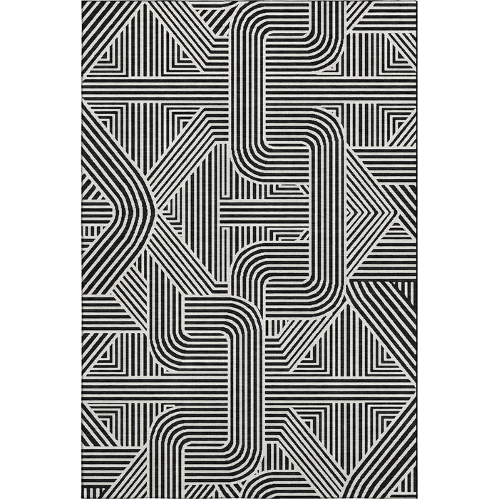 10' X 14' Abstract Geometric Washable Area Rug With UV Protection (672887) - Black / Ivory
