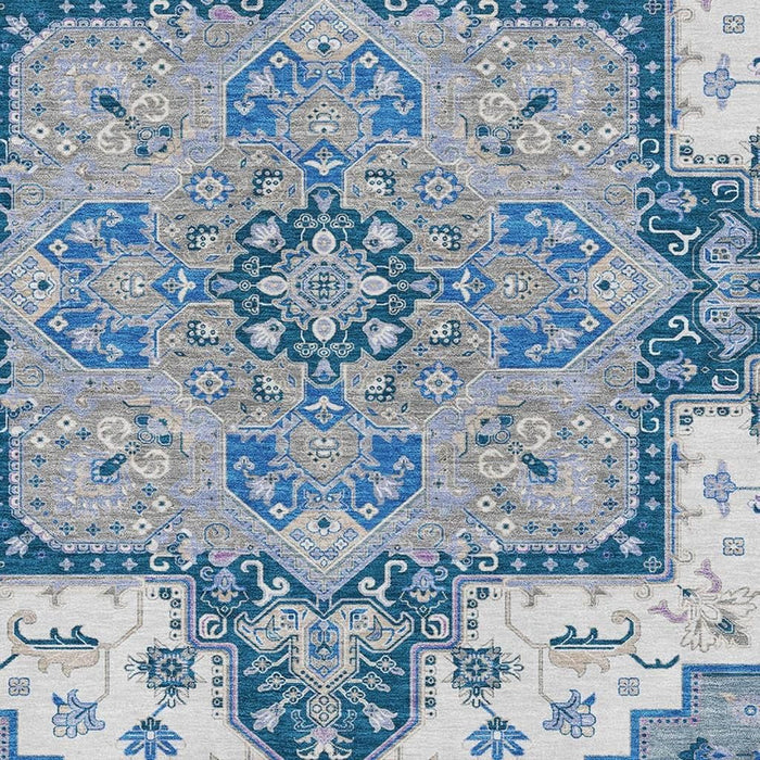 10' X 14' Oriental Washable Area Rug With UV Protection (681299) - Blue / Ivory / Gray