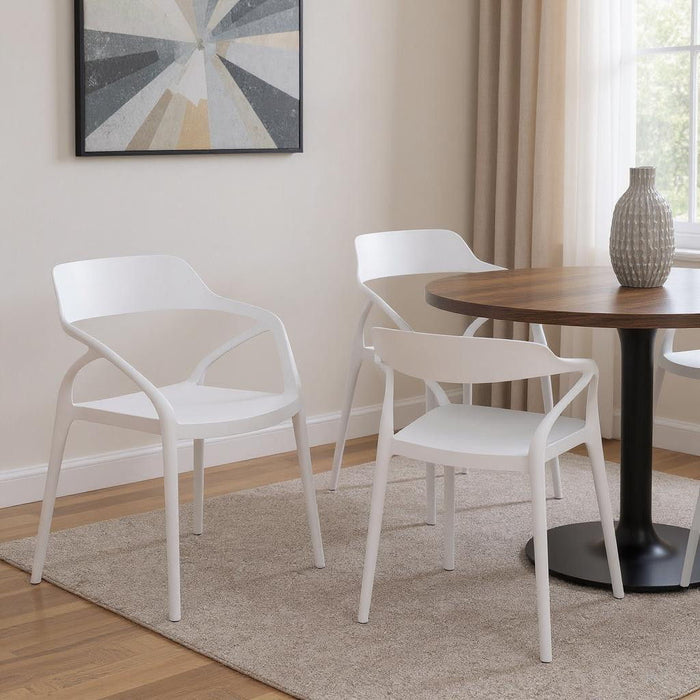 Open Back Dining Arm Chairs Heavy Duty Plastic (Set of 4) - White