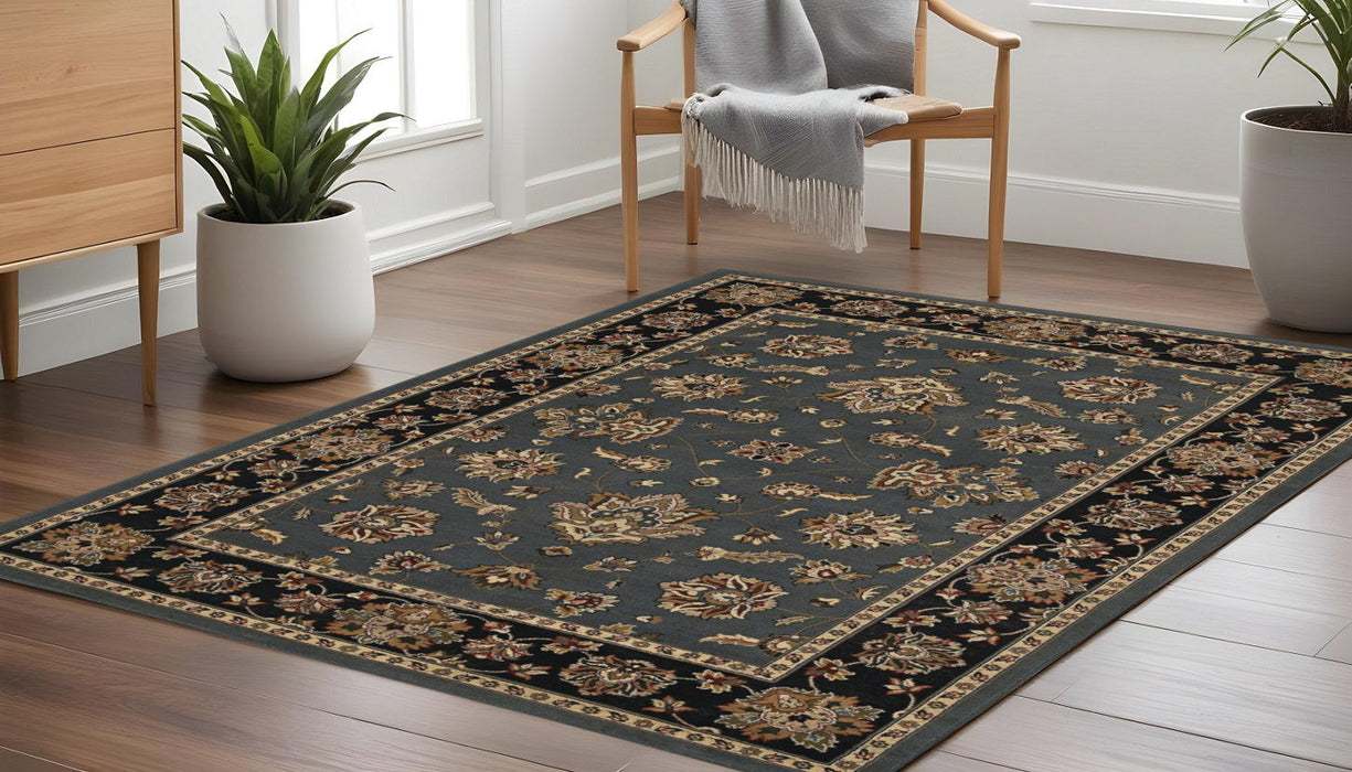 8' Floral Square Rug - Blue And Black