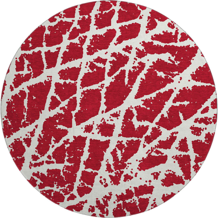8' Abstract Washable Round Rug With UV Protection (646587) - Red / Ivory