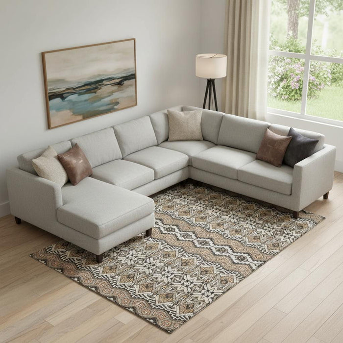 10' X 14' Moroccan Washable Area Rug With UV Protection (672296) - Taupe / Beige / Copper