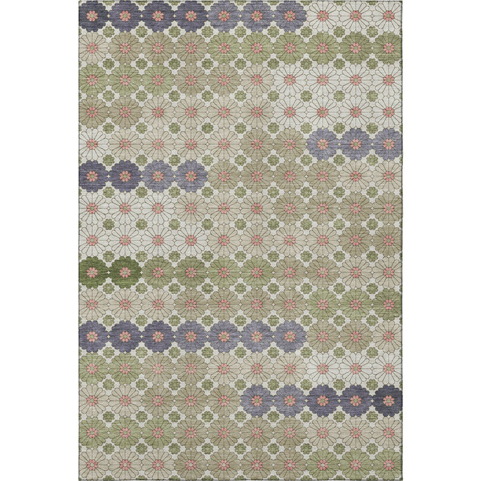 10' X 14' Geometric Washable Area Rug With UV Protection (696854) - Artichoke Green / Purple / Beige