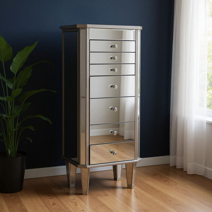 18" Mirrored Writing Desk With Seven Drawers - Silver