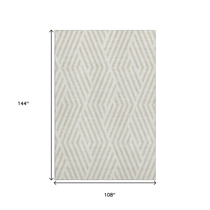 9' X 12' Geometric Washable Area Rug With UV Protection (648549) - Ivory / Beige