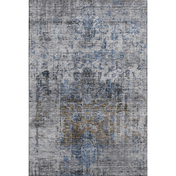 10' X 14' Floral Medallion Washable Area Rug With UV Protection (686729) - Blue / Gray / Silver