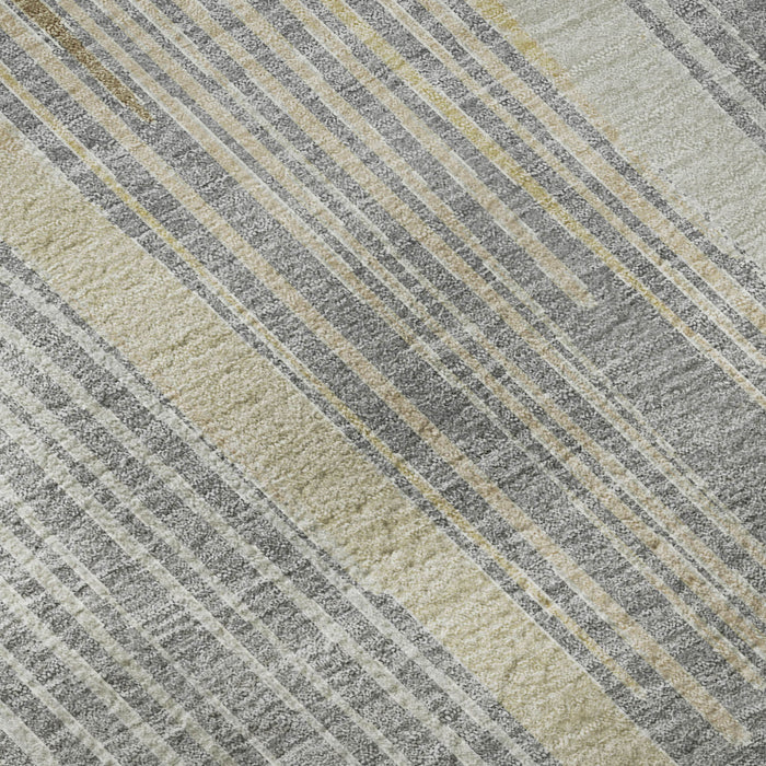 10' X 14' Geometric Washable Area Rug With UV Protection (694604) - Gray / Gold / Silver