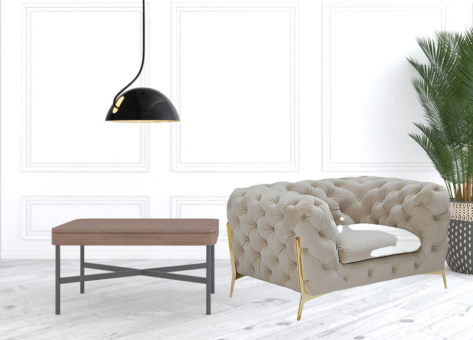 Tufted Velvet Solid Color Lounge Chair - Beige And Gold