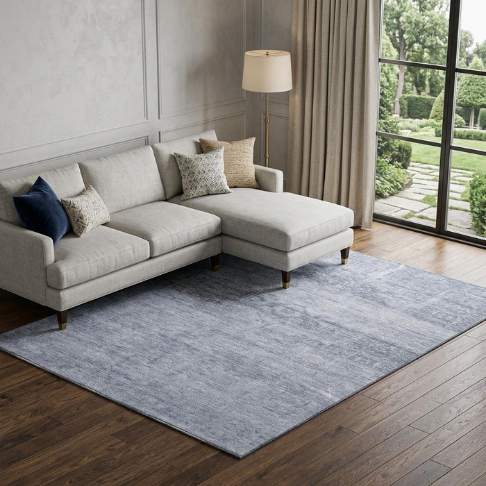 10' X 14' Oriental Washable Area Rug With UV Protection (695954) - Denim Blue / Sky Blue