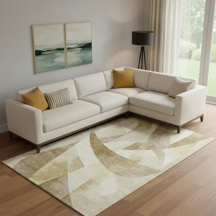 10' X 14' Abstract Geometric Washable Area Rug With UV Protection (705245) - Brown / Beige / Ivory