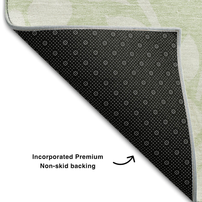 10' X 14' Floral Washable Area Rug With UV Protection (669582) - Artichoke Green / Ivory