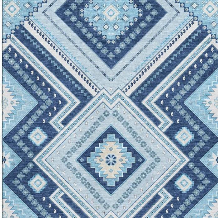 10' X 14' Tribal Washable Area Rug With UV Protection (679300) - Navy Blue / Ivory