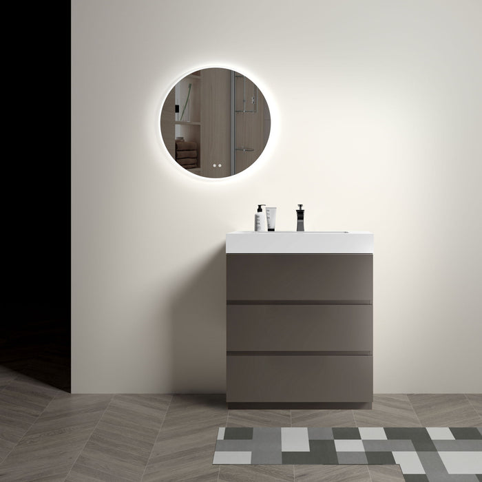 Giga Alice bathroom vanity with integrated sink, large storage cabinet, freestanding design, modern style, without drain or faucet.