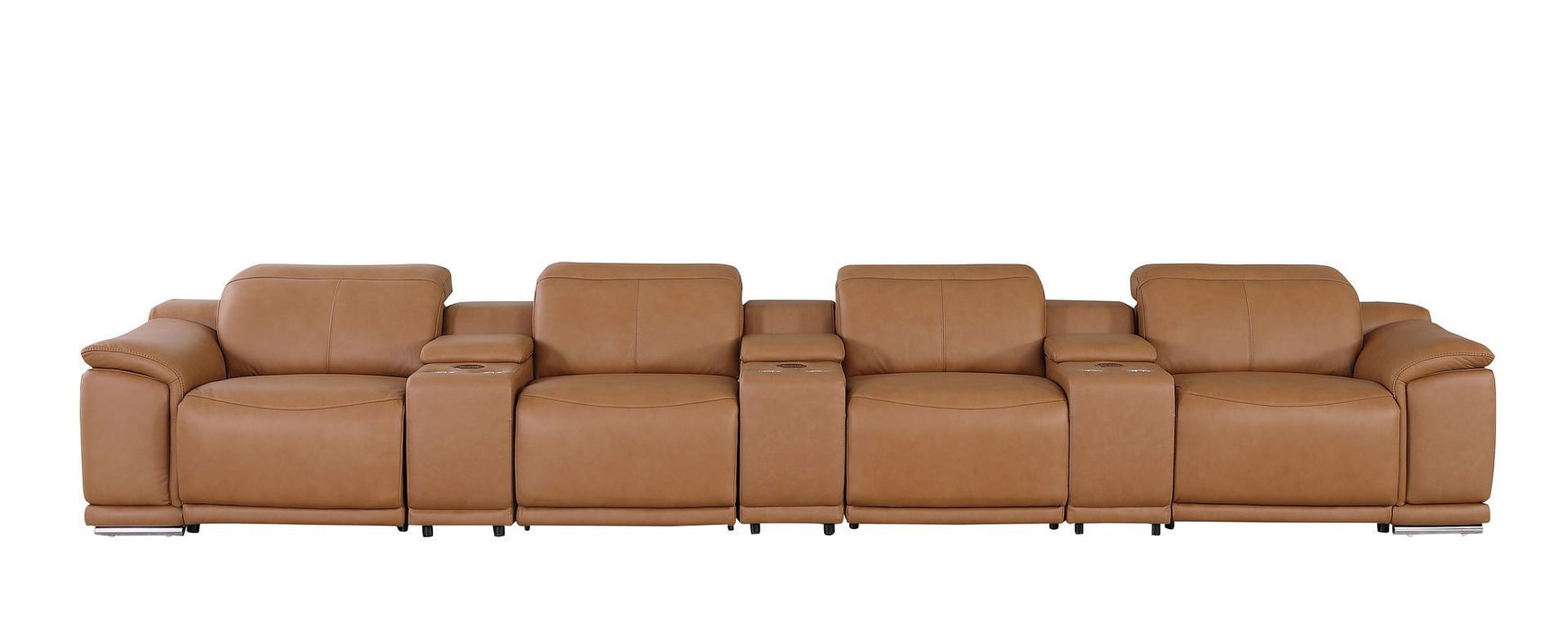 Italian Leather Reclining Metal USB Sofa (720417) - Chestnut