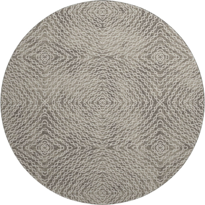 8' Geometric Washable Round Rug With UV Protection - Coffee And Beige