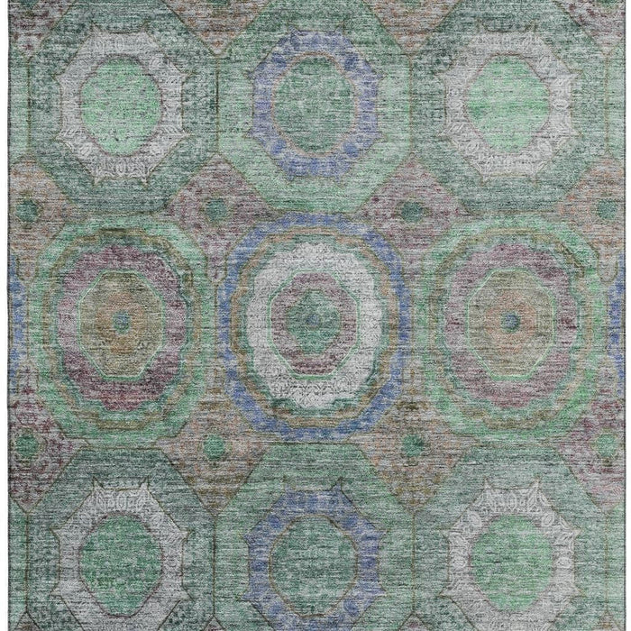 10' X 14' Geometric Washable Area Rug With UV Protection (716491) - Green / Gray