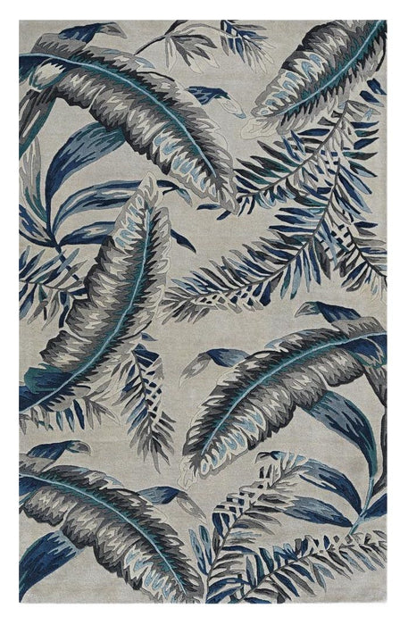 5' x 8' Wool Botanical Leaves Hand Tufted Area Rug - Blue And Gray