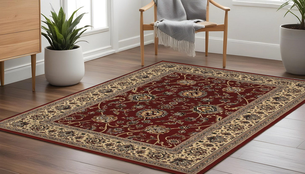 8' Traditional Oriental Polypropylene Square Rug - Red And Ivory