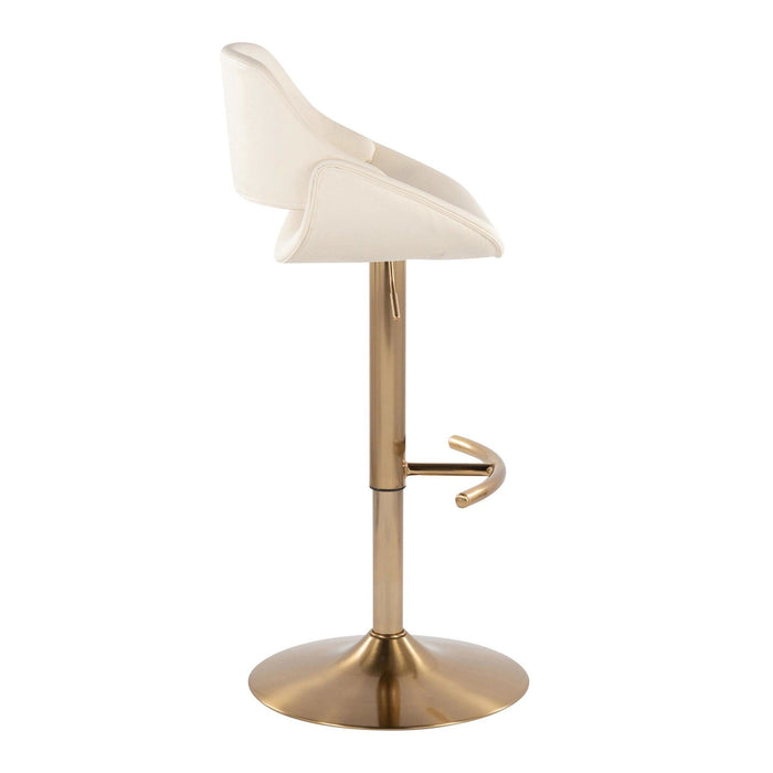 Fabrico - Adjustable Barstool With Swivel (Set of 2) - Gold Metal And Cream Faux Leather With Rounded T Footrest