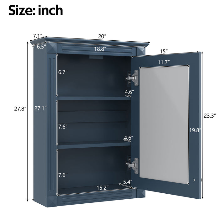 Giga wall mounted bathroom medicine cabinet with mirror for over toilet storage, featuring sleek design and multiple storage compartments