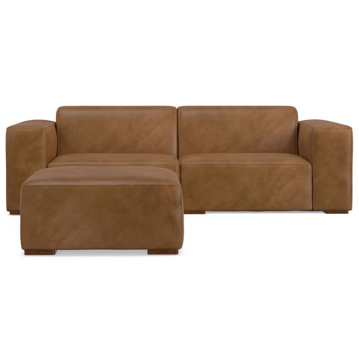 88" 2 Piece Living Room Set Leather Sofa With Ottoman - Brown