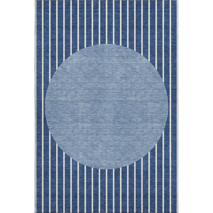 10' X 14' Striped Washable Area Rug With UV Protection (678311) - Navy Blue / Ivory