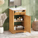 Giga bathroom vanity with integrated sink, natural wood finish, soft-closing door, modern design, and sleek storage space