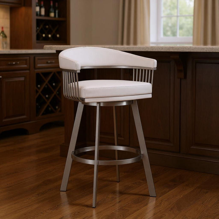 38" Swivel Low Back Bar Height Bar Chair - White / Silver