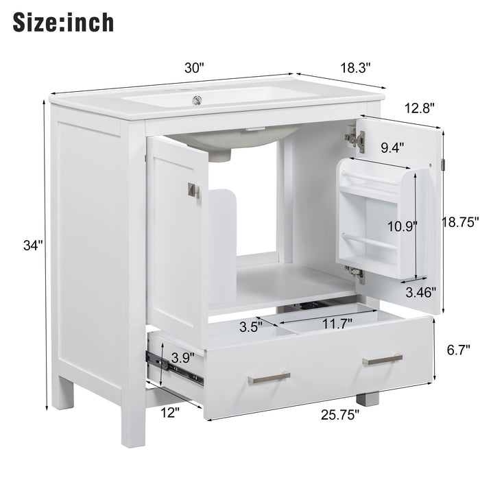 Giga bathroom vanity with single sink, solid wood frame, two-door storage, drawer, soft-close features, multifunctional bathroom cabinet