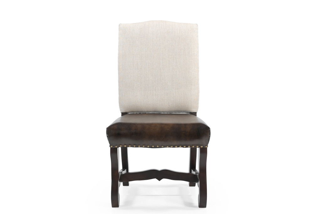Wood Leather Linen Dining Side Chairs (Set of 2) - Dark Brown