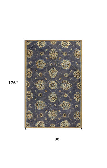 8' x 11' Hand Tufted Traditional Floral Indoor Area Rug - Midnight Blue