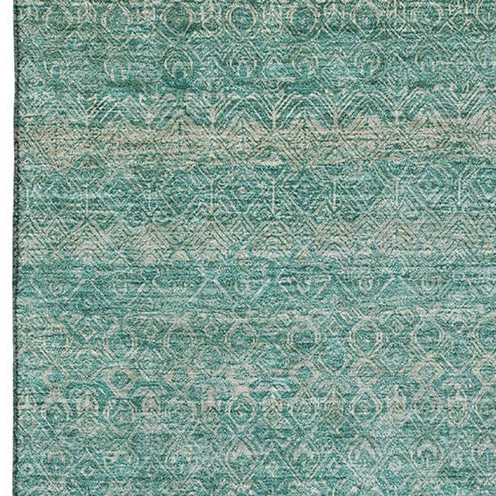 10' X 14' Striped Washable Area Rug With UV Protection (718043) - Teal / Beige