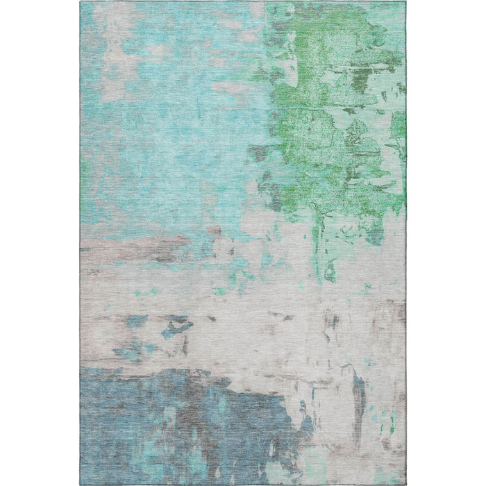 10' X 14' Abstract Washable Area Rug With UV Protection (709944) - Teal / Green / Ivory