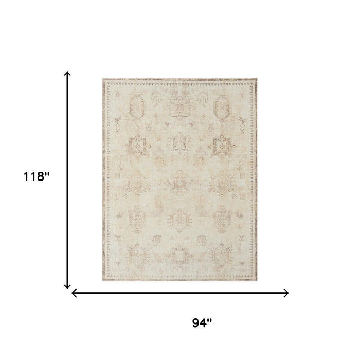 8' X 10' Abstract Washable Non Skid Area Rug (534014) - Beige / Ivory