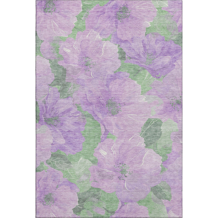10' X 14' Floral Washable Area Rug With UV Protection (694322) - Lavender / Green