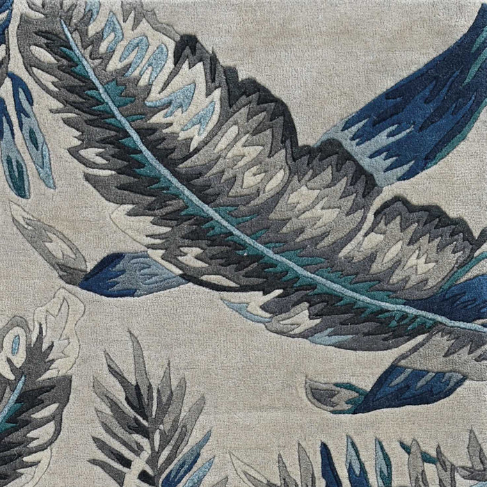 5' x 8' Wool Botanical Leaves Hand Tufted Area Rug - Blue And Gray