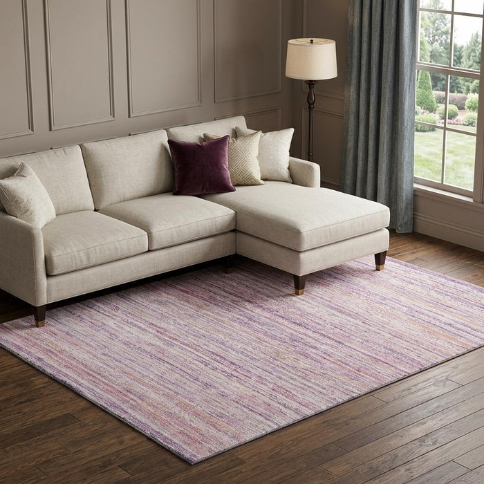 10' X 14' Striped Washable Area Rug With UV Protection (692352) - Mauve / Lavender / Ivory