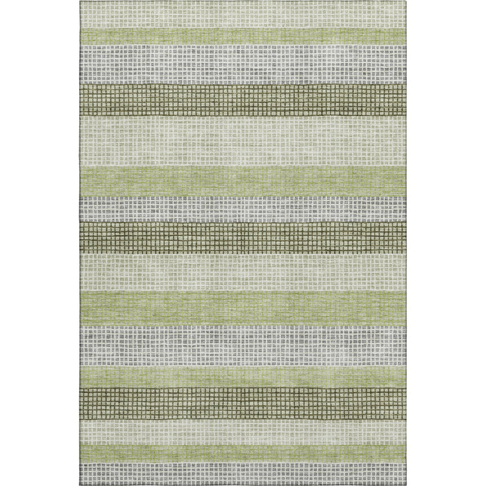 10' X 14' Striped Washable Area Rug With UV Protection (710783) - Artichoke Green / Ivory / Gray