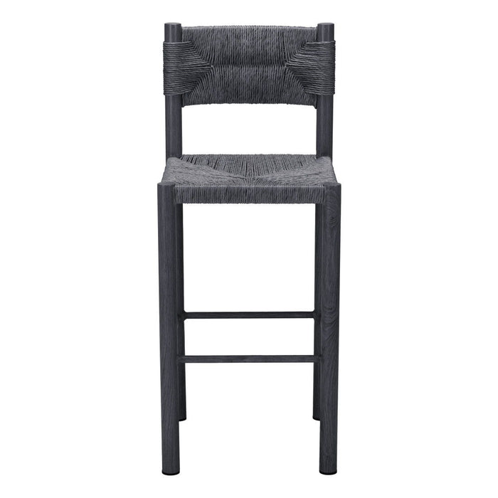 Set of two black rattan and aluminum low back bar height chairs by HomeRoots, featuring modern design and bar stool style.