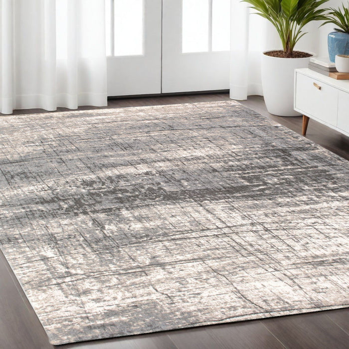 4' x 6' Abstract Non Skid Area Rug - White And Gray