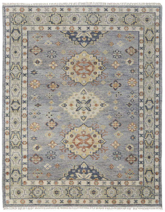 10' X 14' Geometric Hand Knotted Area Rug With Fringe - Blue