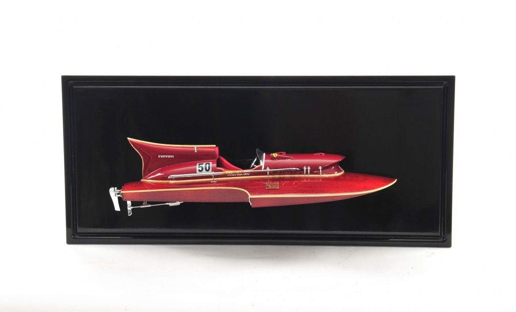 Ferrari Hydroplane Half Hull Boat Hand Painted Decorative Boat - Black / Red