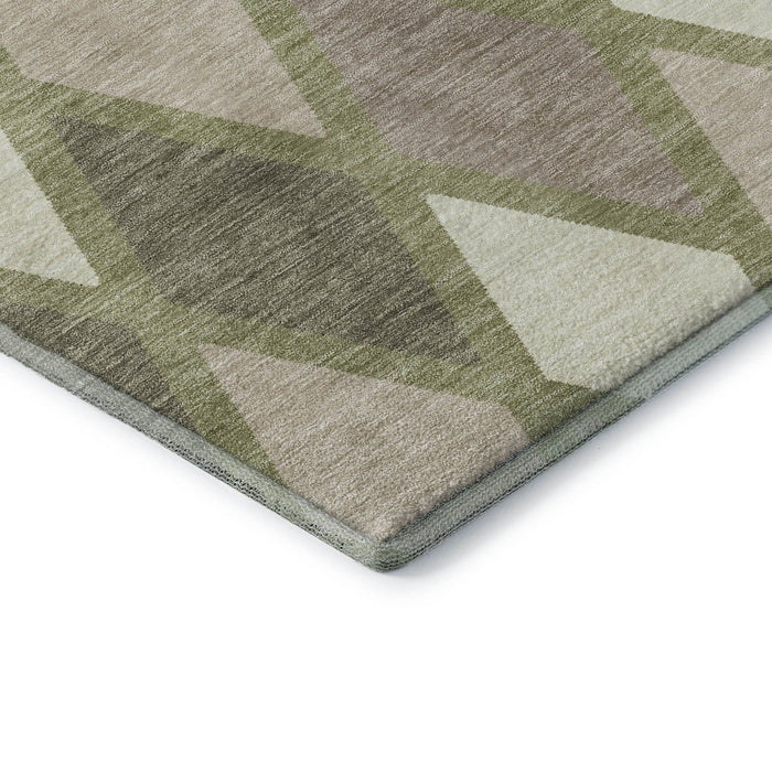 10' X 14' Geometric Washable Area Rug With UV Protection (670447) - Artichoke Green / Taupe / Ivory
