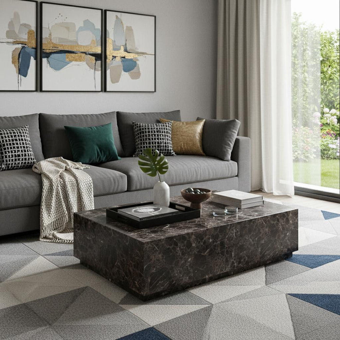 Genuine Marble Block Coffee Table - Brown